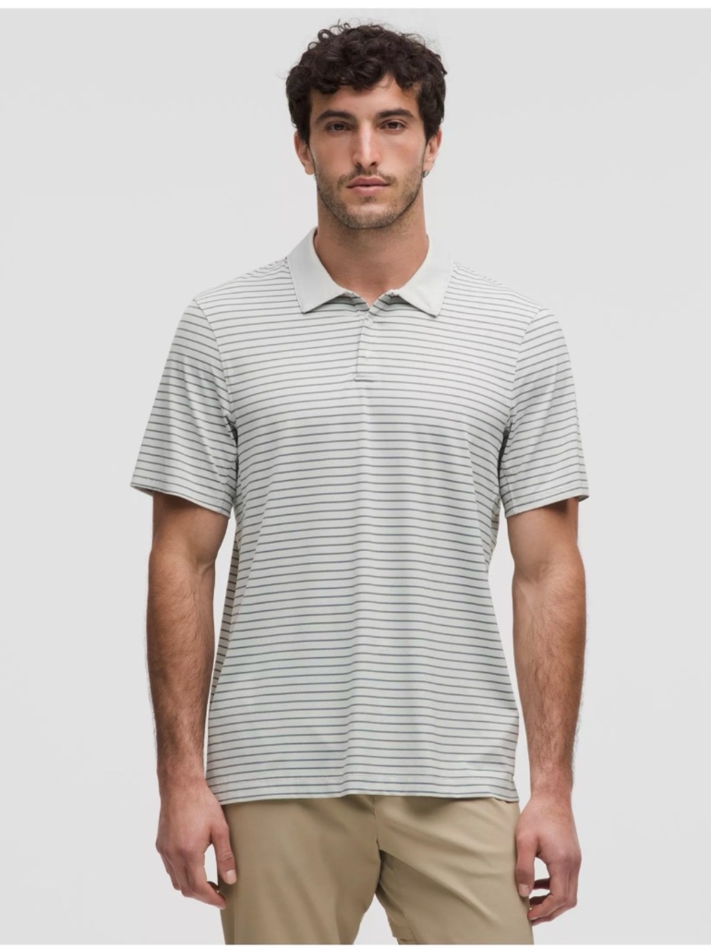 Lululemon Mens Logo‎ Sport Polo Short Sleeve Striped Gray Snap XL Golf Preppy